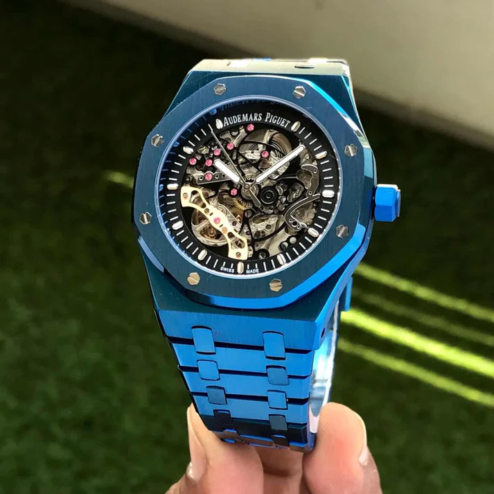 Audemars Piguet Royal Oak Double Balance Wheel Open worked Full Blue Skeleton Dial Automatic Mens Watch