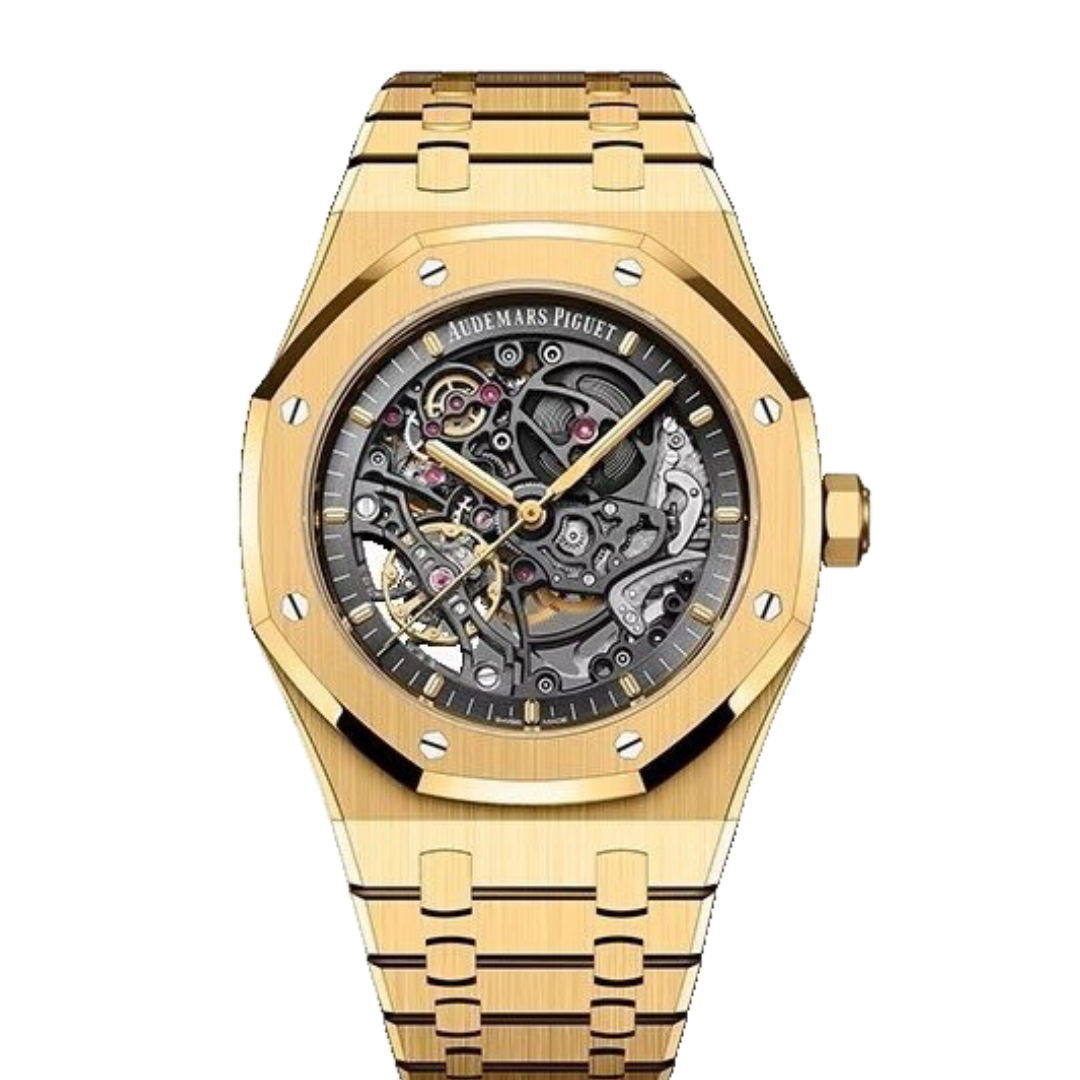 Audemars Piguet Royal Oak Double Balance Wheel Open worked yellow gold Skeleton Dial Automatic Mens Watch