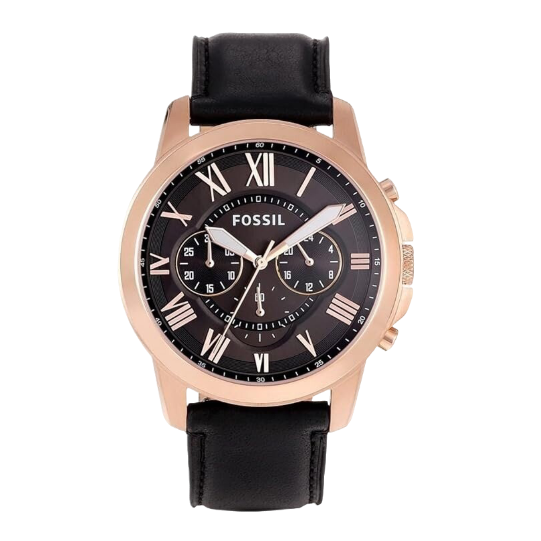 Fossil Grant Leather Belt Black Copper Watch