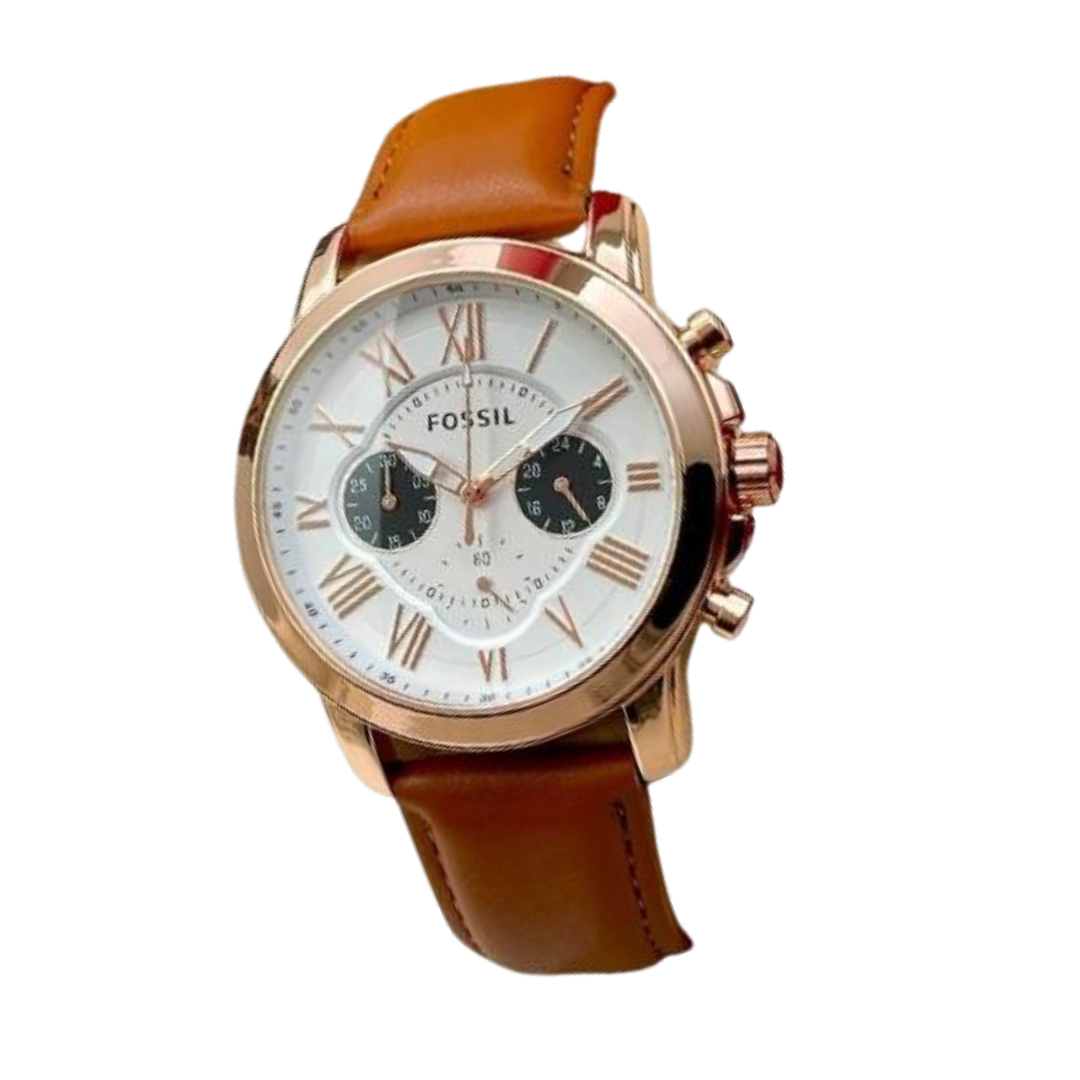 Fossil Grant Leather Belt Black Copper Watch Copy