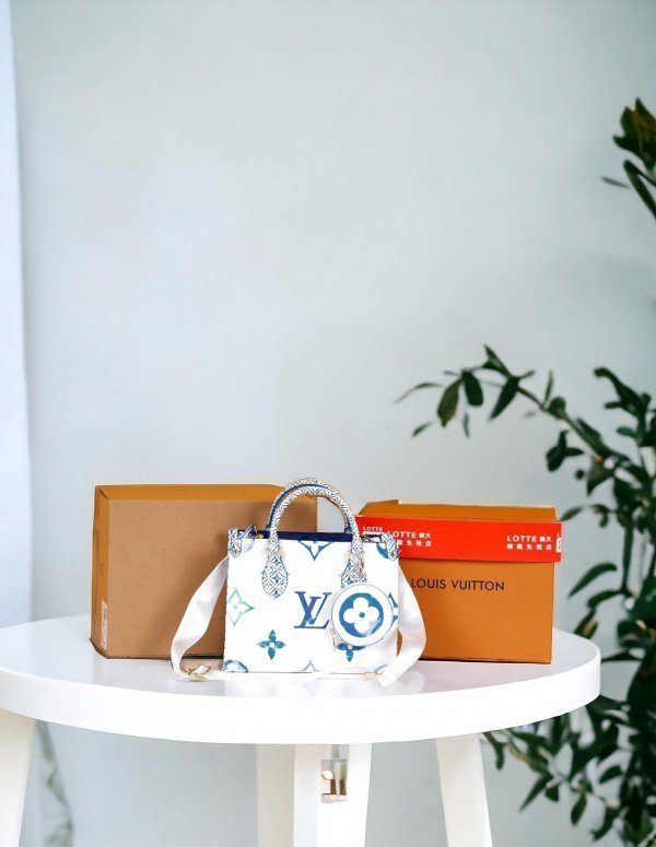 Louis Vuitton LV M22976 On The Go Pochette With OG Double Box & Dust Bag - Coin Pouch (White Blue - 620)(BSB) - Image 3