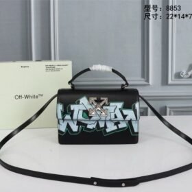 Off-White Leather Hand Held Black Graffity Jitney 1.4 Shoulder Bag (8853 Black Graffity)(LB)