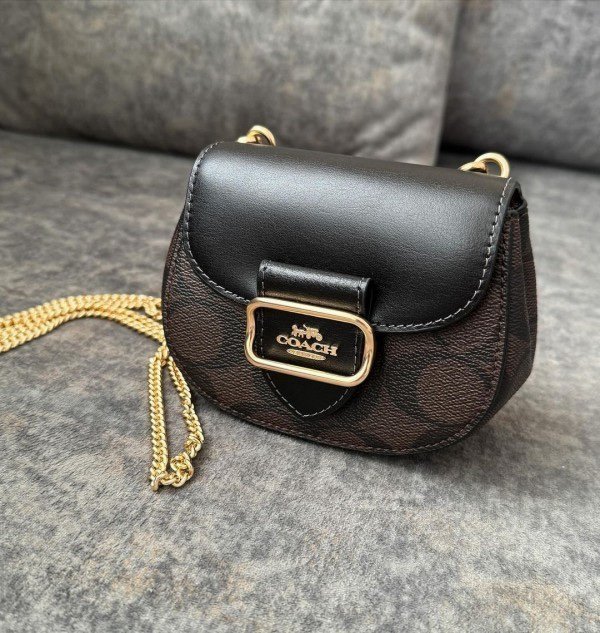 Coach Morgan Card Case On A Chain In Signature Canvas Brown Black CK439 With OG Box & Dust_Bag(LB) - Image 3