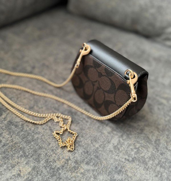 Coach Morgan Card Case On A Chain In Signature Canvas Brown Black CK439 With OG Box & Dust_Bag(LB) - Image 4
