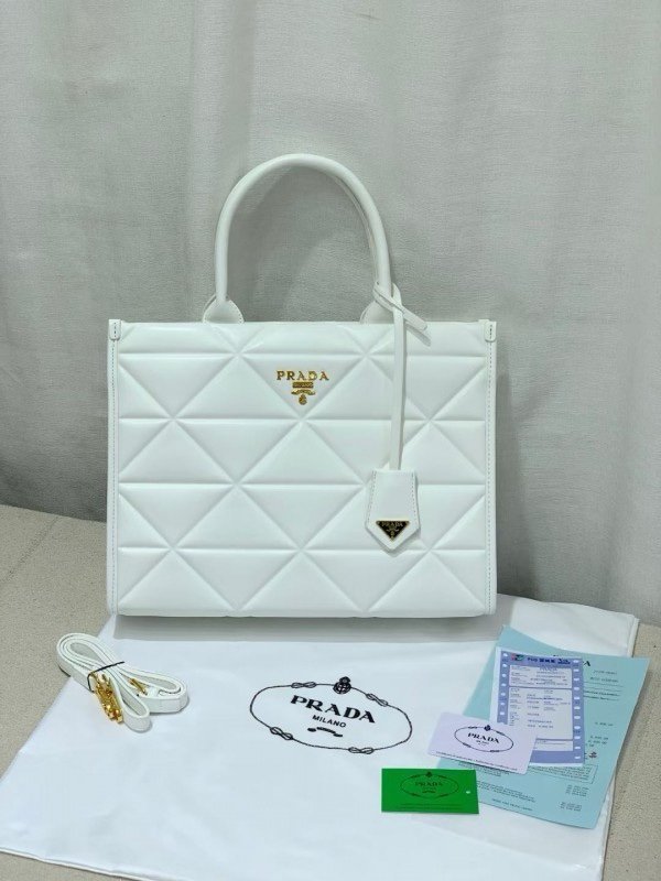 Prada Leather Symbole Tote Bag With OG Box & Dust Bag (White-891)(BSB) - Image 3