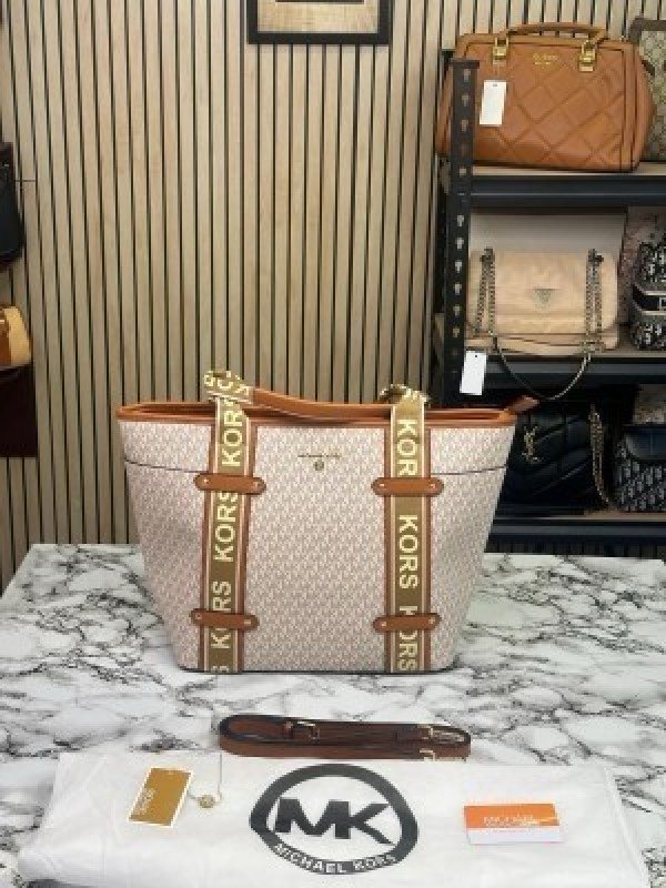 Michael Kors Maeve Monogram-Print Tote Bag With Dust Bag (Beige Brown 22314) - Image 3