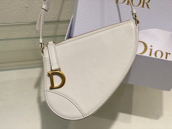 Christian Dior CD Saddle Rodeo Bag Pouch With OG Box & Dust Bag (379 White) - Image 3