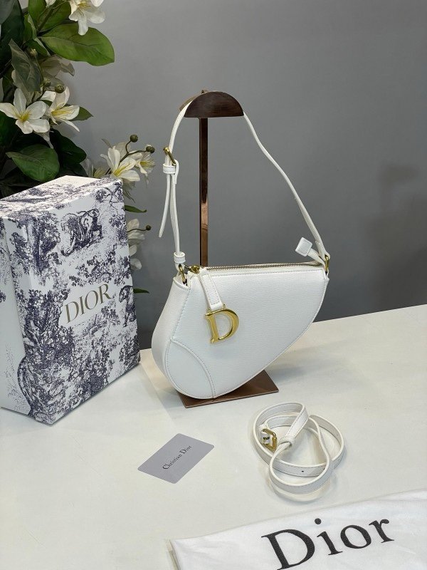 Christian Dior CD Saddle Rodeo Bag Pouch With OG Box & Dust Bag (379 White) - Image 11