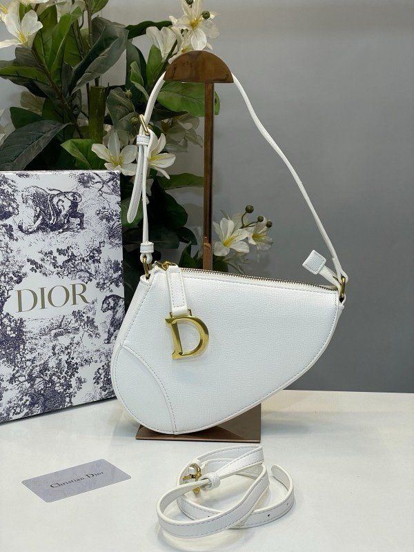 Christian Dior CD Saddle Rodeo Bag Pouch With OG Box & Dust Bag (379 White) - Image 12