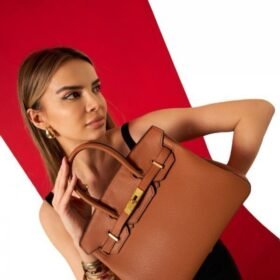 Hermes Brown Togo Leather Rose Gold Hardware Birkin Bag With Dust Bag & OG Box (BK25 Brown)
