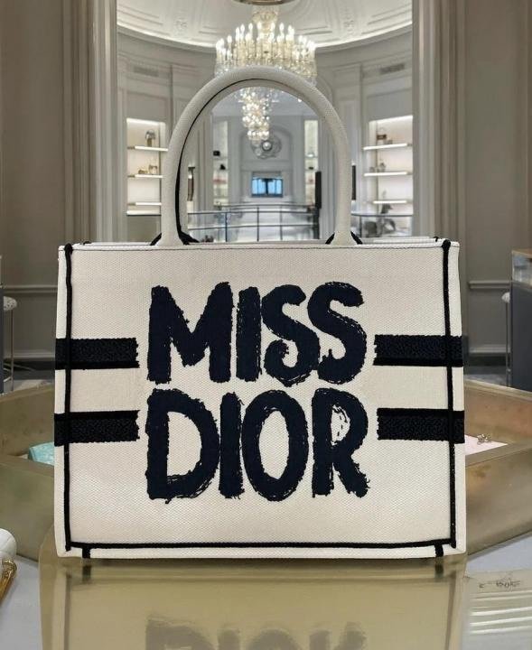Miss Dior Book Tote With OG Box & Dust Bag & Scarf (White-1028)(BSB) - Image 5