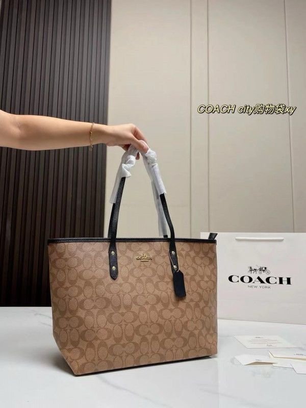 Coach Signature City Tote Bag With OG Box & Dust Bag (Beige_Black-1119)(BSB) - Image 3