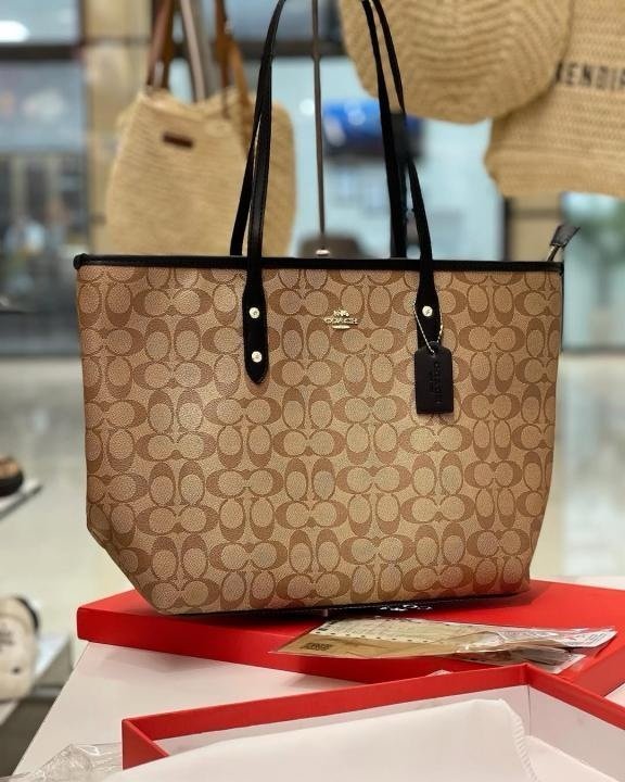 Coach Signature City Tote Bag With OG Box & Dust Bag (Beige_Black-1119)(BSB) - Image 4