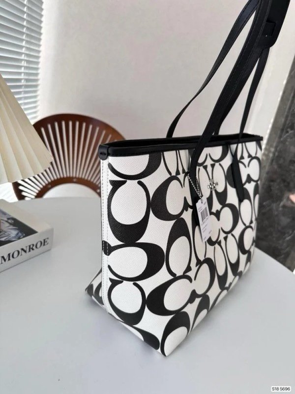 Coach Signature City Limited Edition Premium Tote Bag With OG Magnetic Box & Dust Bag (Black_White-874)(BSB) - Image 4