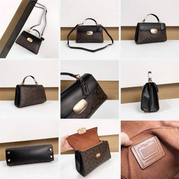 Coach Eliza Top Handle Premium Crossbody Bag With OG Magnetic Gift Box & Dust Bag (Black_Brown-913)(BSB) - Image 6