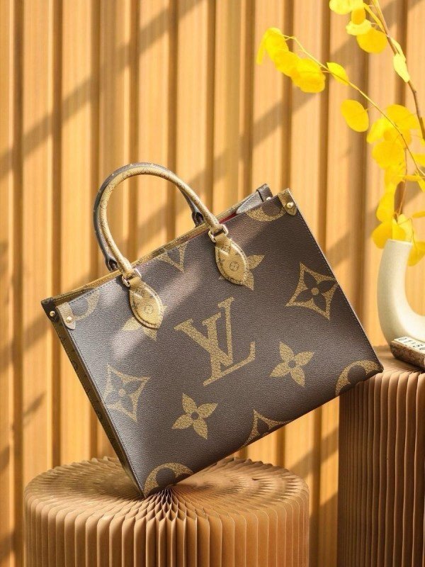 Louis Vuitton LV On The Go Monogram and Monogram Reverse Premium Leather Tote Bag With Dust Bag (Brown - 189)(BSB) - Image 3