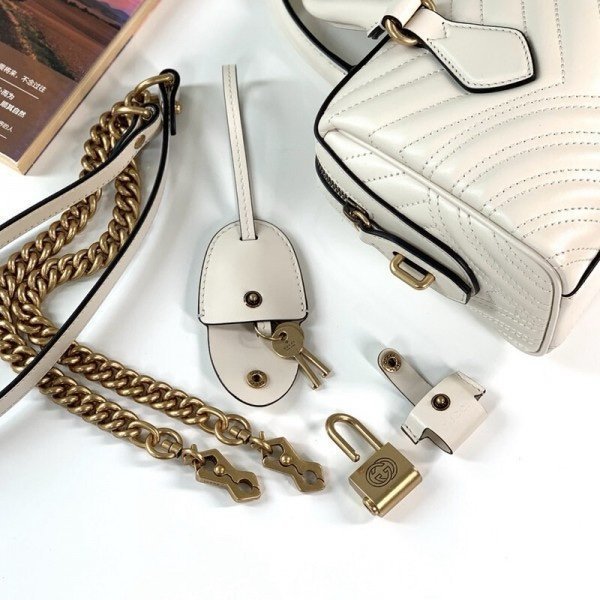 Gucci 746319 Marmont Top Handle Speedy Premium Bag With OG Box & Dust Bag & Carry Bag & Accessories (White-903)(BSB) - Image 7