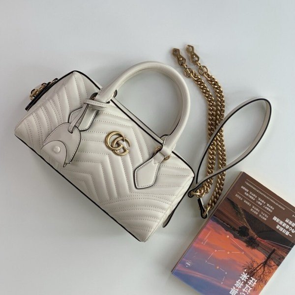 Gucci 746319 Marmont Top Handle Speedy Premium Bag With OG Box & Dust Bag & Carry Bag & Accessories (White-903)(BSB) - Image 8