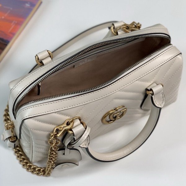 Gucci 746319 Marmont Top Handle Speedy Premium Bag With OG Box & Dust Bag & Carry Bag & Accessories (White-903)(BSB) - Image 9