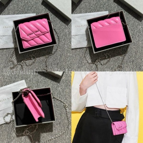 Charles & Keith Mini Asymmetric Flap Sling Bag With OG Box & Dust Bag (Pink - 787)(BSB) - Image 3