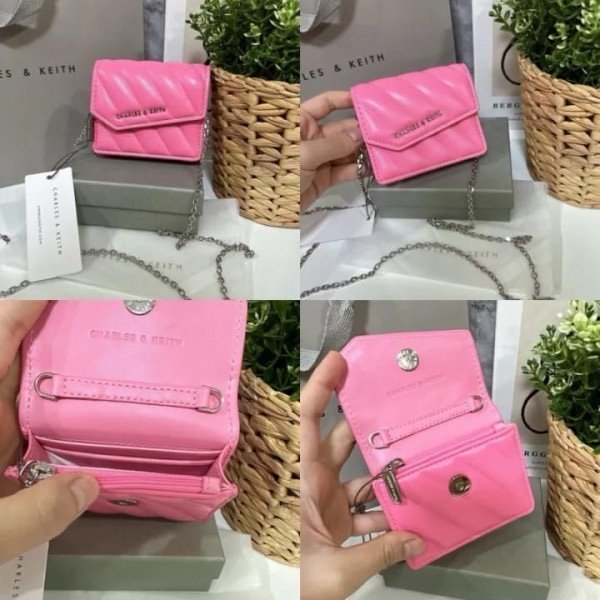 Charles & Keith Mini Asymmetric Flap Sling Bag With OG Box & Dust Bag (Pink - 787)(BSB) - Image 4