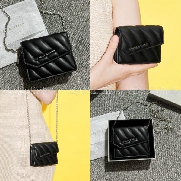Charles & Keith Mini Asymmetric Flap Sling Bag With OG Box & Dust Bag (Black - 786)(BSB) - Image 3