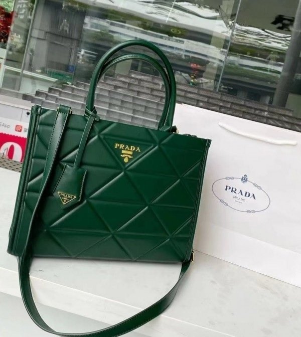 Prada Leather Symbole Tote Bag With Dust Bag (Green-223)(BSB) - Image 3