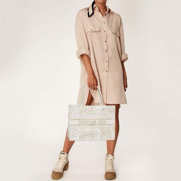 Dior Book Tote Cream Toile De Jouy With OG Box & Dust Bag & Scarf (Cream_Tiger-842)(BSB) - Image 3