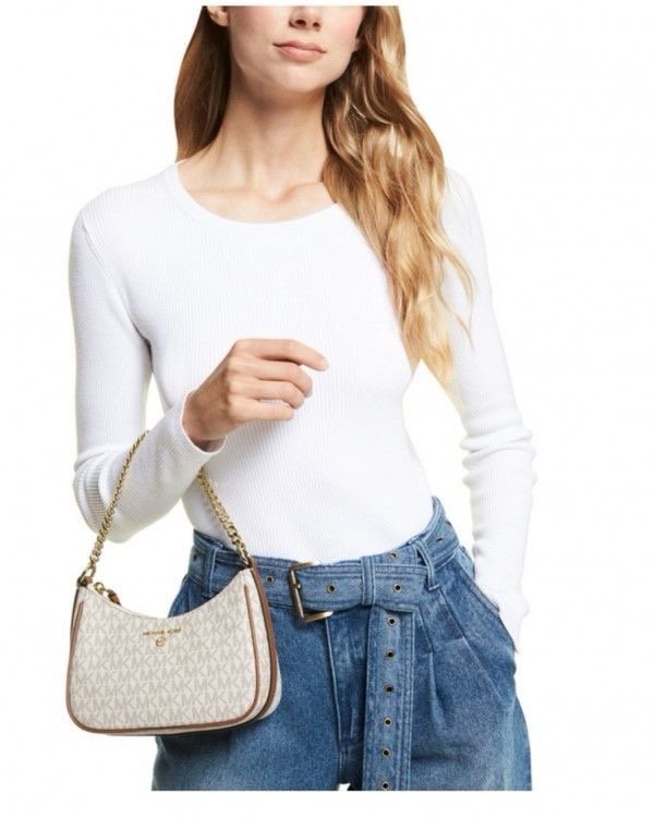 Michael Kors MK Jet Set Charm Small Logo Pochette With OG Box (5575_Beige_Brown)(LB) - Image 4