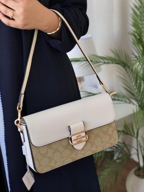 Coach Morgan 27 Shoulder Bag With OG Box & Dust Bag (5710_Apricot_whiteBeige)(LB) - Image 3