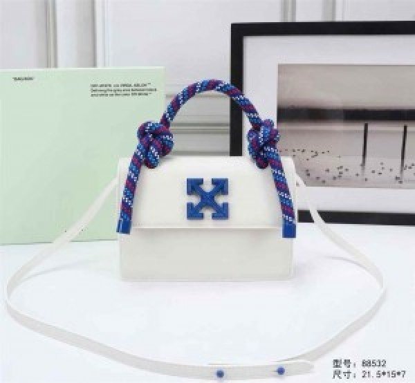 Off-White Leather Insert Gummy white with Metallic Blue Arrows At Front. Rope Handle Jitney 1.4 Shoulder Bag (D88532 White)(LB) - Image 4