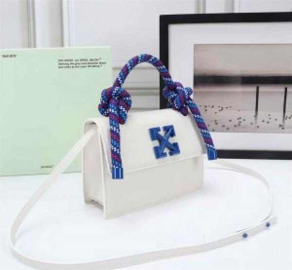 Off-White Leather Insert Gummy white with Metallic Blue Arrows At Front. Rope Handle Jitney 1.4 Shoulder Bag (D88532 White)(LB) - Image 5