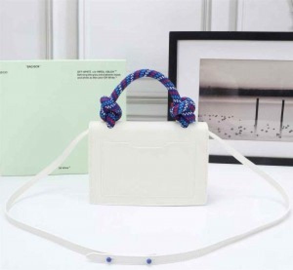 Off-White Leather Insert Gummy white with Metallic Blue Arrows At Front. Rope Handle Jitney 1.4 Shoulder Bag (D88532 White)(LB) - Image 6
